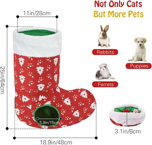 Pawaboo Cat Tunnel Christmas Sock with Bell Balls, Upgraded 2 Way Cat Tunnel Interactive Toy, Pet Xmas Stocking with Crinkle Paper & Strong Spring-Steel Frame for Cat Kitten Kitty, Red Christmas Tree in Kuwait