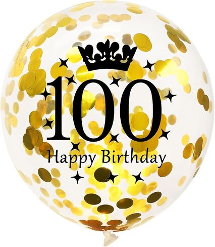 SHUNTAI 100th Birthday Balloons Latex Confetti Balloon Gold and Black 100th Birthday Decorations for Men Women 100 Years Old Anniversary Theme Birthday Party Decor Supplies 15 Pack 12 inch in Kuwait