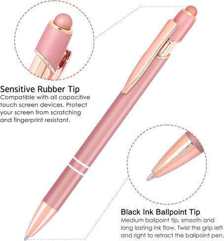 eoout 12pcs proint pens ، حبر سوداء سوداء سوداء ناعم انقر فوق قلم معدني مع نصيحة من قلم الشاشات اللمس ، ونقطة 2 في 1 مع نصيحة القلم in Kuwait