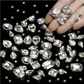 275pcs Sew on Rhinestones,Clear Glass Sew on Crystals Gems Diamond Stone Stainless Steel Flatback Prong Setting Crafts Mix Shapes Claw Rhinestones for Jewelry, Clothes,Shoes,Costume
