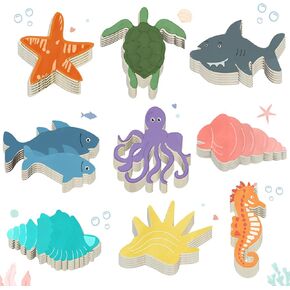 AOCEAN 54 Pcs 4 Inch Unfinished Wood Ocean Animal Cutouts for Kids - DIY Sea Life Painting Crafts for Home Decoration Bulk Wooden Craft Shapes for Paint