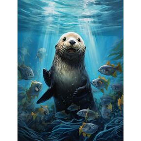 5D Full Round Drill Diamond Art Painting Kits by Number for Adults Beginner Ocean Otter Diamond Art Painting Acrylic Beads Art Crystal Embroidery Cross Stitch Craft Kits 30x40cm