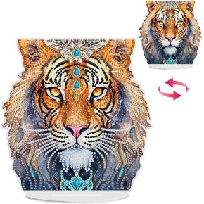 GHHKUD Tiger Diamond Painting Desktop Ornament for Adults, Stand Up Animals Diamond Art Ornaments Double Sided, DIY Special Diamond Gem Craft Art Tabletop Placement Board Kit for Home Decor