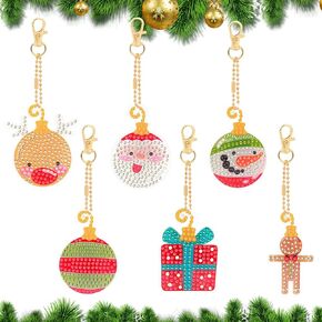 6 Pcs Christmas Diamond Painting Keychains Kit Double Sided DIY Diamond Painting Kit Christmas Hanging Diamond Art Kits Diamond Art Christmas Ornaments forAudlt Christmas Crafts Family Decor