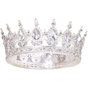 Crown Cake Topper Queen Crown Rhinestone Wedding Crowns and Tiaras for Women Costume Party Hair Accessories Princess Birthday Crown Crystal Bridal Crown (SilverGold)