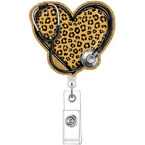 Badge Reel Holder Retractable with ID Clip for Nurse Nursing Name Tag Card Cute Funny Leopard Heart Nursing Student Teacher Doctor RN LPN Medical Assistant Work Office Alligator Clip