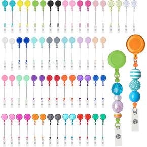 30 Pcs Beadable DIY Badge Holder Set Heavy Duty Retractable Keychain Badge Reel Clips ID Name Badge Clip with Belt Clip Blank Jewelry DIY Gift for Office Worker Doctor Nurse Employee Supplies