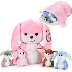 Pig Stuffed Animal - Mommy Pig Stuffed Animal with 4 Baby plushie Piggies, Fluffy Farm Animal Toy- Squishy Guinea Piglet Stuffed Animal Gift for Kids - Ideal Gifts for Girls