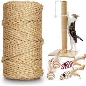 164 قدم/50 م حبل سيسال لخدش القط ، و 1/4 بوصة/6 مم من خيوط سميكة للقط خدش Cat Post Tree Projects DIY Craft ، حبل Jute مع 4 ألوان عشوائية Cat Toys