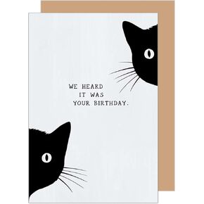 Premium Birthday Card with Envelope. Greeting Happy Birthday for Him or Her Man Woman Friend Cat Lover Funny Quote (G3633 SW024)