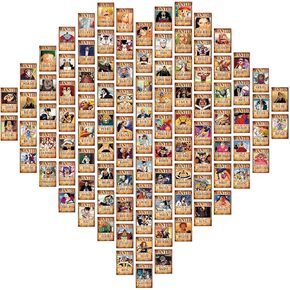 مجموعة من 100 Anime One Piece One Wanted Poster Poster Poster Luffy Zoro Sanji Nami Usopp Chopp Robin Franky Brook Wall Art Plins & Prints for Room Decore Aealthetic and Gifts (6 × 4 in)