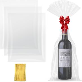 Clear Cellophane Gift Bags for Wine Bags, 8x16 Inches Clear Gift Bags with Ties, 50Pcs Clear Gift Bags for Wine Bottles Gifts Mugs Candies