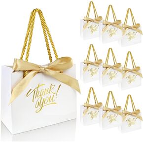 EQOREIIN 30 Pack Thank You Gift Bags with Handles 5.5 x 2.4 x 4.7 Inches Small Gift Bags with Bow Ribbon Party Favor Bags Paper Gift Bags Bulk for Baby Shower, Wedding, Party Favor, Birthday,
