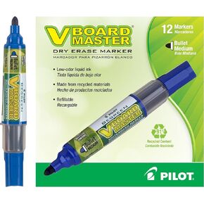 PILOT V Board Master Refillable Dry-Erase Markers, Bullet Tip, Blue Ink, 12 Count