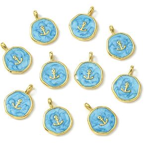 Airssory 10 pcs سحر المينا الأزرق سحر مرساة مستديرة