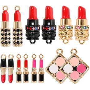 KISSBUTY 14 PCS Lipstick Makeup Charm Pendants, Mixed Enamel Fashion Lipstick Makeup Charms Pendants Lipstick Keychain Necklace Pendants for Women DIY Jewelry Making Crafting