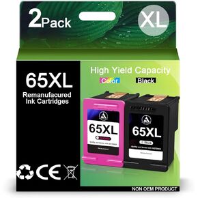 65XL Ink Cartridges Black and Color Combo Pack Replacement for HP 65 65 XL Ink Cartridge for Envy 5055 5052 5058 DeskJet 3755 2655 3720 3722 3723 3752 3758 2652 Printer (1 Black, 1 Tri-Color)