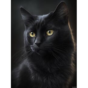 PUAGEMTI Diamond Painting Kits for Adults, Black Cat 5D DIY Diamond Art Kits Full Drill Diamond for Gift Wall Decor Gem Arts Funny Animals 12x16 inch