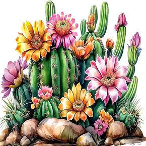 Lxmsja Cacti Succulents Diamond Art Kits for Adults, Flowers DIY Full Drill Diamond Painting Kits for Beginners, 5D Gem Art Crafts for Adults, Home Wall Decor 12x12 inch