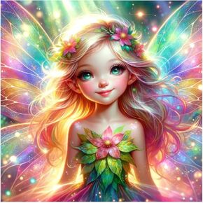 Generic Fairy Diamond Art Painting Kit for Adult, Cartoon 5D DIY Diamond Painting Art, Girl Full Drill Diamond Art Kit for Home Wall Decor(16x16inch/40x40cm)
