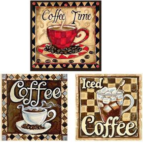 pigpigboss Coffee Time Diamond Painting Kit 3 Pack Coffee Cup Diamond Painting Set Iced Coffee Diamond Dot Arts Crafts Kitchen Decor Coffee Diamond Painting by Numbers for Adults (12 x 12 inches)