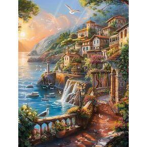 Ginfonr DIY 5D Diamond Art Kits for Adults, Landscape Diamond Painting for Adults, Diamond Art Seaside Full Drill, Diamond Art Kits Embroidery Rhinestone Craft for Home Wall Decor 12 * 16 Inch