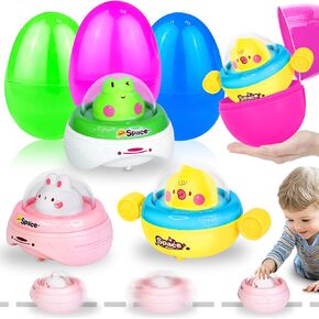 3 Pack 5.4" Jumbo Easter Basket Stuffers with 3 Press and Go Car Toys for Toddler Kids, Bunny Chick Frog Toy Cars Easter Egg Fillers for Girls Boys Colorful Filled Easter Eggs Hunt Easter Party Favor