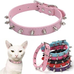 Spike Cat Collar, Studded Spike Anti-Bite Rivet Protective Pet Neck Pu Leather Mushrooms Puppy Collars for Xs Small Medium Large Boy Dogs Male Cats, Yellow Xs