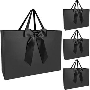 PUSAEN 3 PCS أكياس هدايا كبيرة كبيرة مع القوس اللصق ذاتي الشريط ، 16x4.7x11 بوصة ، حقيبة هدايا أسود لتخرج حفل زفاف عيد ميلاد الحفلات