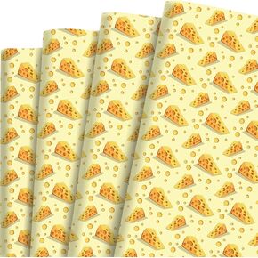 Sanixin 12 Sheets Cheese Wrapping Paper Delectable Golden Cheese with Crumb Printed Folded Unique Wrap Paper for Holiday Humorous Funny Jokes Party Supplies,19.69×27.56 Inch
