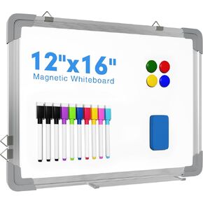 White Board Dry Erase, 12" x 16" Magnetic Whiteboard Double-Sided Dry Erase Board, 10 Markers, 4 Magnets, 1 Eraser, Portable Small Whiteboards for School Office Home Kid