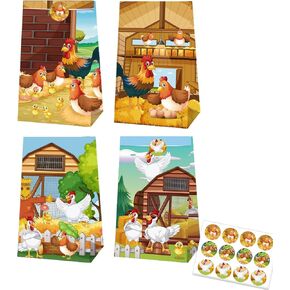 MMBDAMAI 12 Pcs Chicken Party Bags Chicken Party Decorations Farm Chicken Candy Bags Gift Bag Goodie Bags Treat Bags with 12 Pcs Cute Chicken Stickers for Chicken Party Favors Birthday Party Supplies