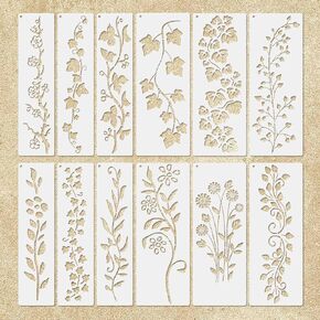 12pcs Reusable Floral Spring Stencil Leaf Stencil for Painting,Flower Stencils Leaf Vine Stencils for Painting On Wood Drawing Canvas DIY Craft Home Decor Wall Art