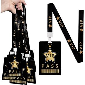 50 مجموعة من شارات VIP مع بطاقات VIP PASS VIP Lanyards مع Star و Black Breakaway Lanyard PVC VIP Cards for Backstage Concert Event Party Party (Black ، Gold)
