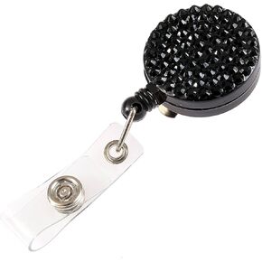Fashion Premium Retractable Black Crystal Neck Lanyard,Retractable Bling ID Name Badge Holder,Portable Rhinestone Work Badge Reel Clip For Nurse,Doctor,Teacher