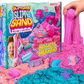 Sweet Treats, 2 Pounds of SlimySand in 5 Colors (Pink Glitter, White Glitter, and Pink, Blue and Purple), 6 3D Molds & Reusable Box For Play. Super Stretchy & Moldable Cloud Slime!