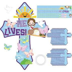 uyakhom 30 Sets Easter He Lives Cross Craft Kit, Make Your Own Jesus Resurrection Cross Hanging Ornaments Jesus Faith Classroom Sunday Church Christian Religious Easter Party Decor Craft for Kids
