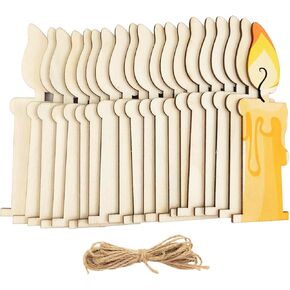 30 Pack 4 Inch Wood Lite Candle Cutouts Unfinished Wood Lite Candle Crafts Wooden Lite Candle Hanging Ornaments DIY Lite Candle Craft Gift Tags for Home Party Decoration