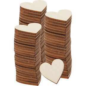 HARFINGTON 50pcs Unfinished Wooden Heart 1" x 1" x 0.1" Blank Wood Slices Cutouts Tiles for DIY Crafts Painting Coasters Home Decoration