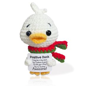 Positive Duck Crochet Animals Positive Mini Emotional Support Plush Funny Knitted Stuffed Animal Unique Holiday Birthday Inspriation Gift for Women Mem Sister Friends