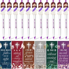 48 Pcs Christian Pens Gift Set Easter Jesus Loves You Ballpoint Pen with Bible Verse Bookmarks for Kid Sunday School Prize Gift Scripture Religious Pen for Easter Party(Retro Style)