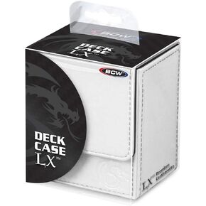 BCW Deck Case LX | Holds 80 Sleeved Gaming Cards | White Leatherette with White Stitching | Magnetic Closure | Durable Card Storage for Magic, Pokémon, Star Wars, and More