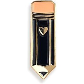 Pencil Enamel Pin with Heart – Cute, Shiny Gold and Black Lapel Pin for Backpack, Jacket, Bag, Hat – Perfect Teacher, Writer, Student Gift – Creative School Accessories – Birthday, Holiday Stocking Stuffer – USA Small Business