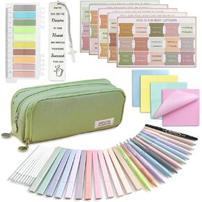 47PCs Bible Journaling Kit Study Supplies for Women,School Student Study Essentials Accessories with Pen Case,Bible Journal Notebook,No-bleed Highlighters and Pens,Bible Tabs Bookmark,Sticky Notes