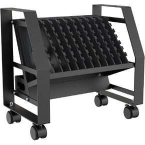 10 Device Mobile Charging Station Storage Cart for iPad Chromebook Tablet and Laptop Charging Cart, Removable Dividers Charging Cart for Office Classroom Hospital with Charger Cable Management (Black)