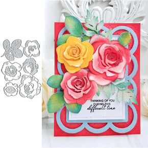 Roses Flowers Metal Die Cuts Dies Stencil, Roses Frame Cutting Dies Cut Stencils DIY Scrapbooking Cards Photo Album Craft Decorative Embossing Paper Dies for Album Card Scrapbooking Making