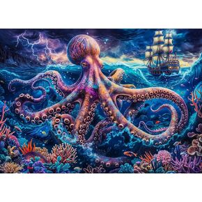 Giant Octopus Jigsaw Puzzles 1000 Pieces for Adults Storm Lightning Ship 1000 Piece Jigsaw Puzzles for Adults