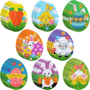 32 Pcs Mini Easter Puzzles for Kids Colorful Easter Eggs Stuffers Fillers Bunny Basket Carrot Sheep Chick Jigsaw Puzzle Toys for Theme Party Favors School Classroom Activities Prize Rewards