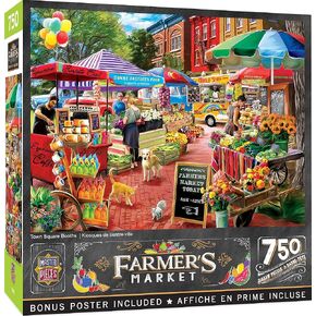 MasterPieces 750 Piece Jigsaw Puzzle for Adults, Family, Or Youth - Town Square Booths - 18"x24"