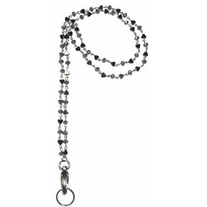 Hematite & Crystal Chain Lanyards for ID Card Badge Holder, Breakaway Clasp, Women Teacher Nurse Cruise Key Keychain